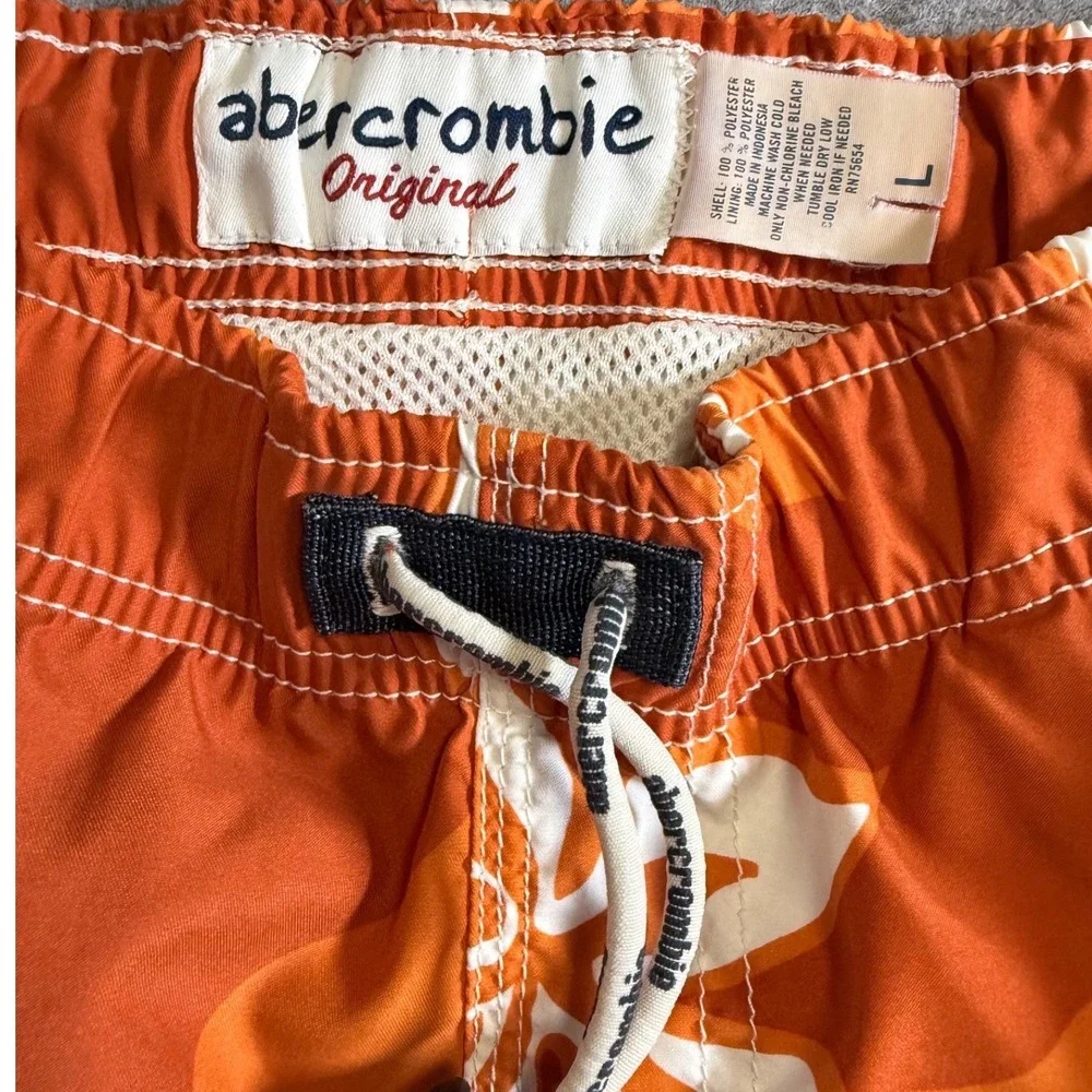 Abercrombie Original Boys Size L 14 Orange Hawaiian Floral Cargo Swim Trunks